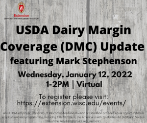 Extension Hosting USDA Dairy Margin Coverage (DMC) Program Update
